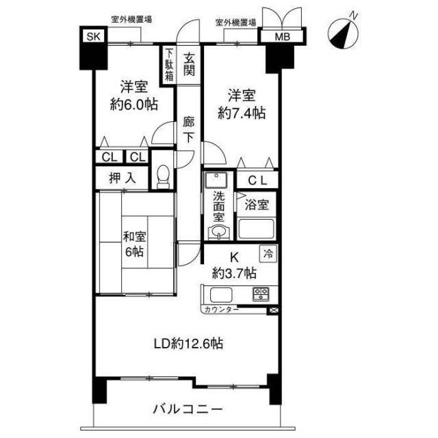 エンブレイス加古川(3LDK/3階)の間取り写真