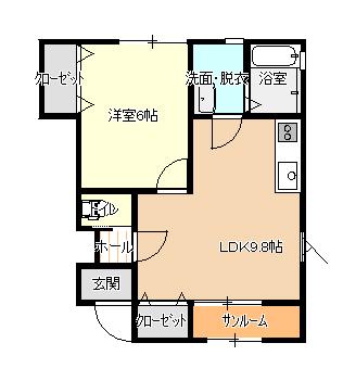 リアンドール(1LDK/1階)の間取り写真