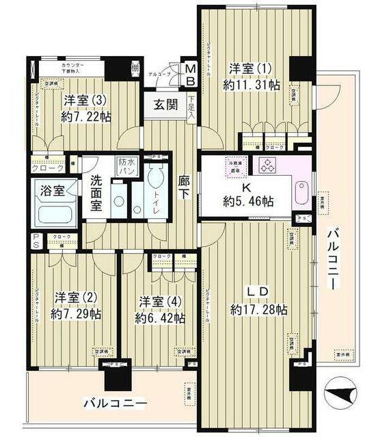 マーシュフィールド四番町(4LDK/8階)の間取り写真