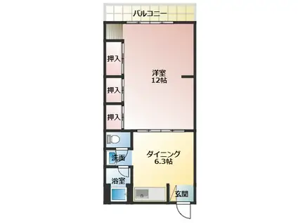 ハイクオリティ向陵(1DK/4階)の間取り写真