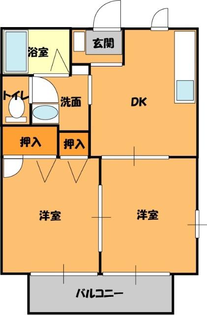 ブルーバード(2DK/2階)の間取り写真