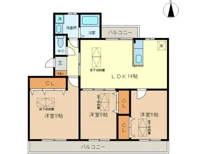 グリーンパーク西端(3LDK/2階)の間取り写真
