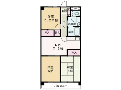 インコート影山(3DK/1階)の間取り写真