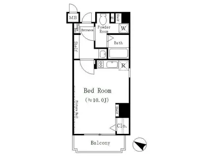 レジディア目黒(ワンルーム/4階)の間取り写真