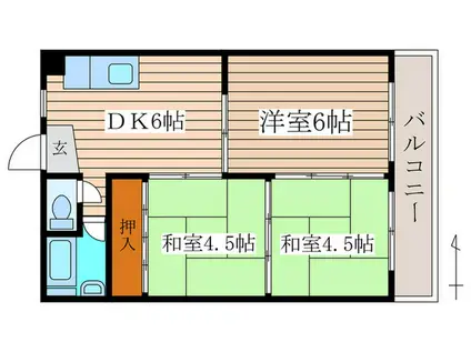 瑞穂コーポ(3DK/6階)の間取り写真