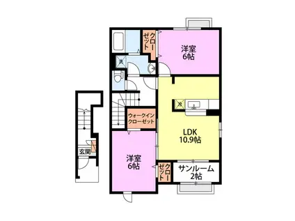 オリオン サンライズ B(2LDK/2階)の間取り写真