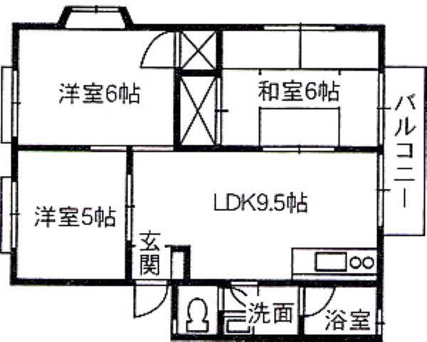 ハイグレードタウン多治米C(3DK/2階)の間取り写真