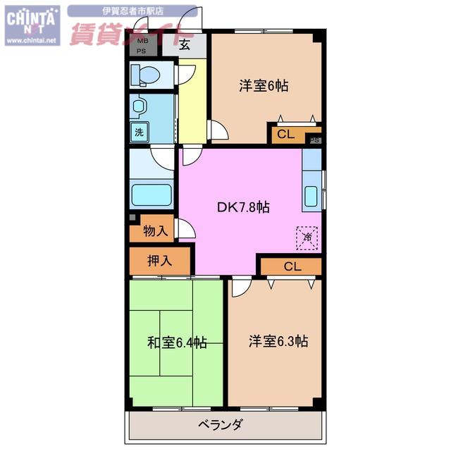 柳本マンション(3DK/2階)の間取り写真