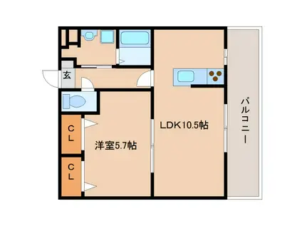 結充イムーブル B館(1LDK/2階)の間取り写真