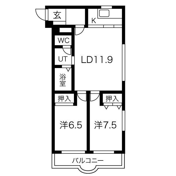 ブルーヴァール平岡(2LDK/2階)の間取り写真