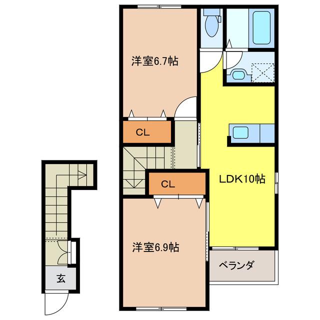 スターテラスマツ(2LDK/2階)の間取り写真