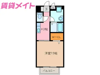 BM亀山II(1K/1階)の間取り写真