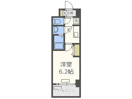 プレサンス上町台夕陽丘(1K/2階)の間取り写真