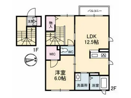 シャーメゾンKOBATAII(1LDK/2階)の間取り写真