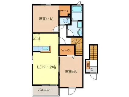 ラ・アクア(2LDK/2階)の間取り写真