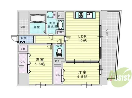 レビソール(2LDK/6階)の間取り写真