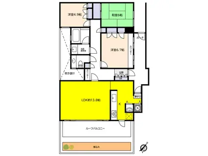 コート芦屋朝日ヶ丘1号棟(3LDK/5階)の間取り写真