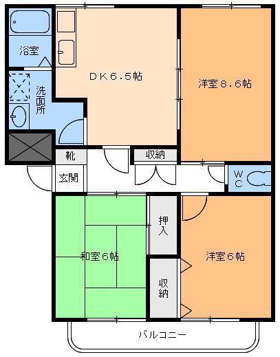 ヴァンヴェール久米(3DK/4階)の間取り写真