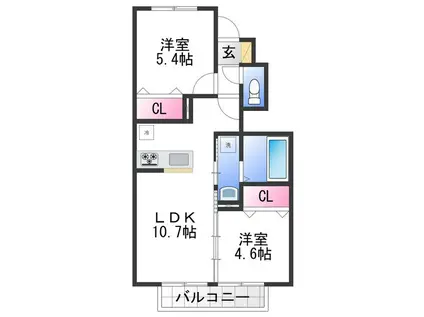 ラ・フェリーチェ(2LDK/1階)の間取り写真