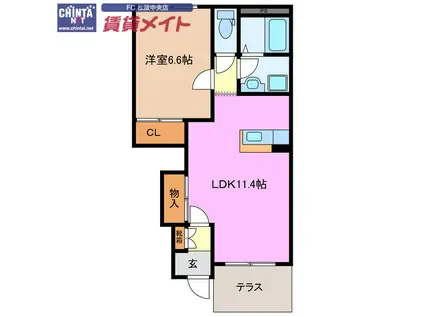 SUN PRESS B棟(1LDK/1階)の間取り写真