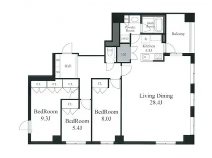 寿ビル(3LDK/6階)の間取り写真