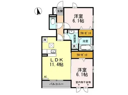 ラ ペ・クロシェット(2LDK/1階)の間取り写真