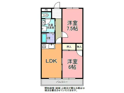 ル・アムール(2LDK/1階)の間取り写真