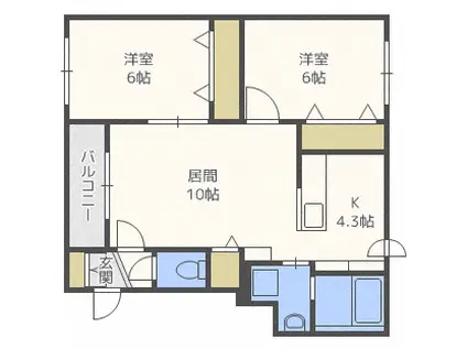 グランメール宮丘公園新道(2LDK/2階)の間取り写真