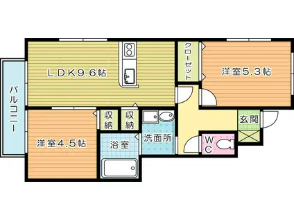 ルミエールB(2LDK/1階)の間取り写真