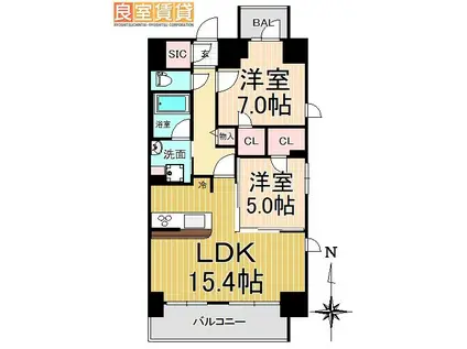 S-RESIDENCE六番町(2LDK/12階)の間取り写真