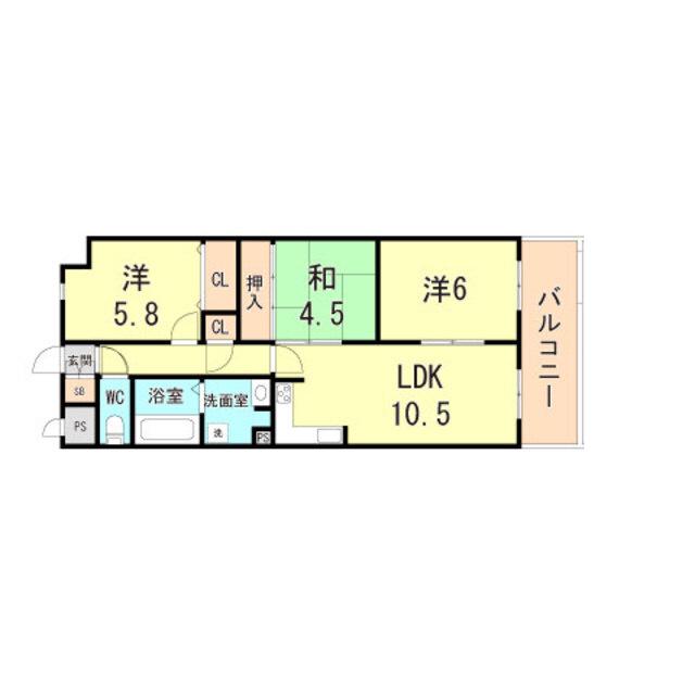 ライオンズマンション長田ヒルズ二号棟(3LDK/3階)の間取り写真