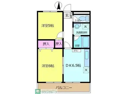 ハニーシャトルK(2DK/4階)の間取り写真