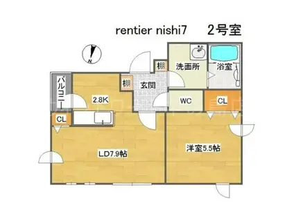 RENTIER NISHI 17(1LDK/4階)の間取り写真