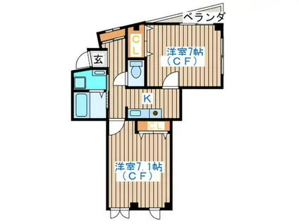 シェーヌ宮町(2K/2階)の間取り写真
