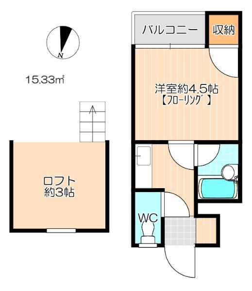 ビバリーヒルズ宗像(1K/2階)の間取り写真