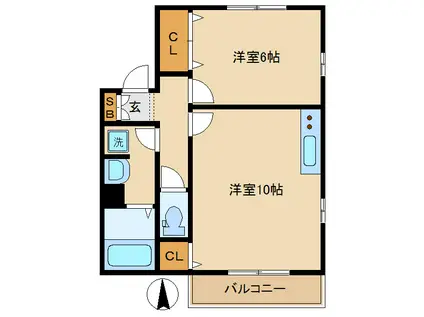 コーポシュウ(1LDK/2階)の間取り写真