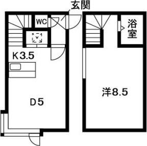 オーシャンビレッジ厚別(1K/2階)の間取り写真