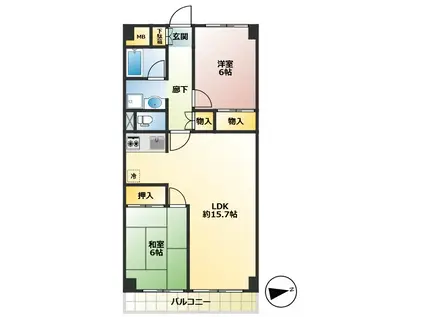 エンゼルハイム城東公園(2LDK/5階)の間取り写真