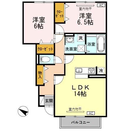D-ROOM小矢部C棟(2LDK/1階)の間取り写真