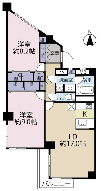 赤坂スカイハイツ(2LDK/6階)の間取り写真