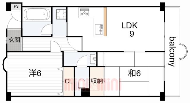 ペンコート芦屋(2LDK/2階)の間取り写真