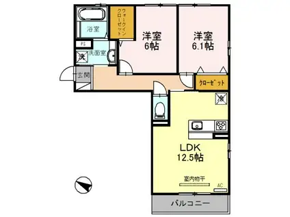 花水木III(2LDK/3階)の間取り写真