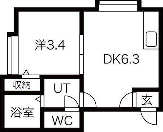 フラットJ発寒南(1DK/3階)の間取り写真