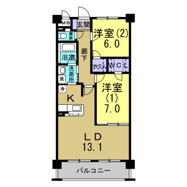 サンライズ新舞子(2LDK/3階)の間取り写真