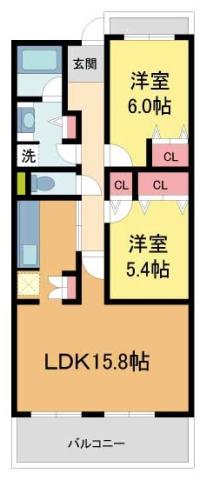 甲子園三番町ハイツ(2LDK/5階)の間取り写真