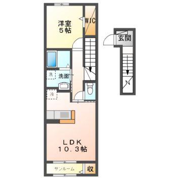 ヒカルサ 津上浜(1LDK/2階)の間取り写真
