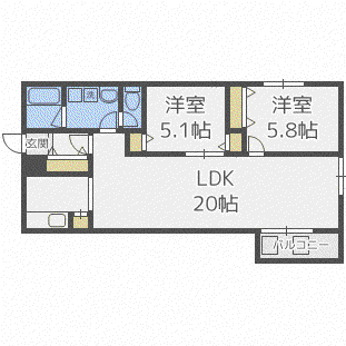 LA・ROSE北円山(2LDK/1階)の間取り写真