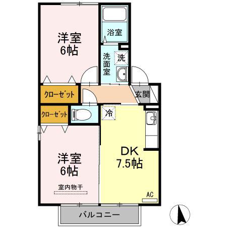 コンシェルジュII(2DK/2階)の間取り写真