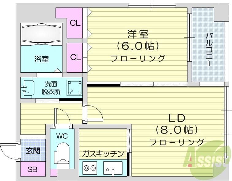 グランビュー晩翠通(1LDK/4階)の間取り写真