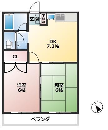サンハイツ天野II(2DK/2階)の間取り写真